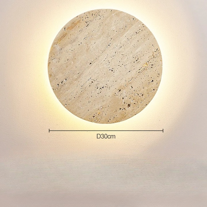 Round Stone Wall Sconce with Integrated Warm LED Light for Bedroom Hallway Living Room Modern Minimalist Travertine Fixture Indoor Ambient L
