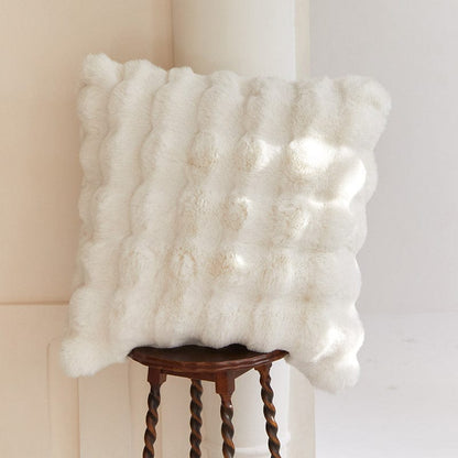 Plush Faux Fur Accent Pillow Cover 20x20 Inches Square Decorative Cushion Case for Sofas Chairs Beds Bedroom Living Room Decor Cream Tan Gra