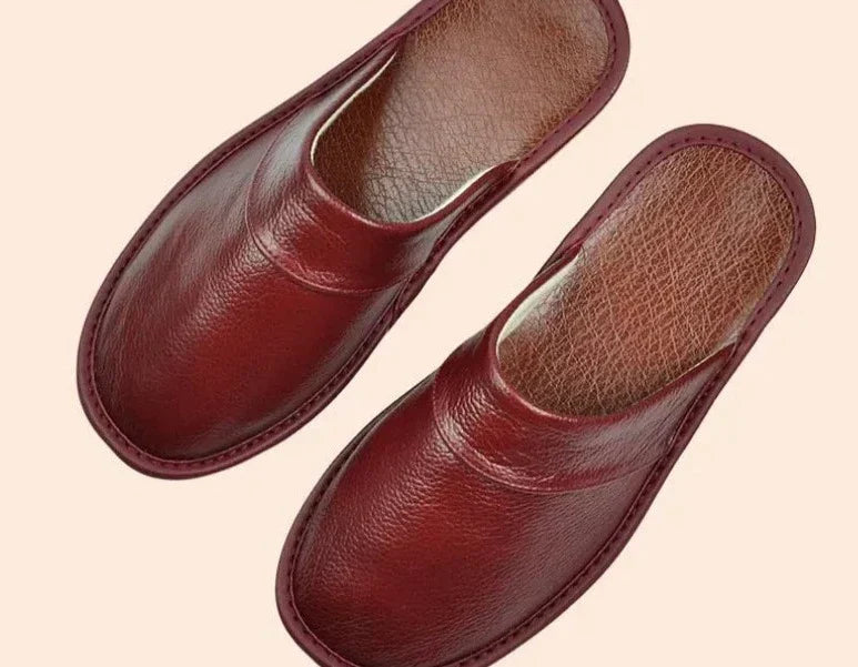 Men's Genuine Leather House Slippers – Soft Indoor Moccasins for Fall & Winter