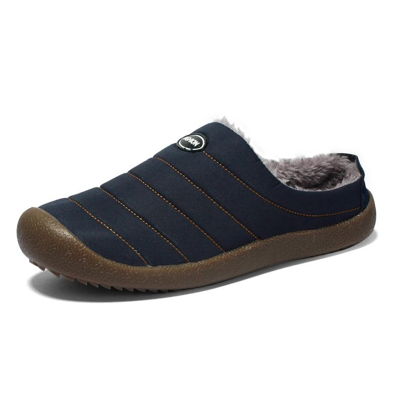 Men's Fleece-Lined Slippers with Non-Slip Sole for Indoor & Outdoor Winter Comfort