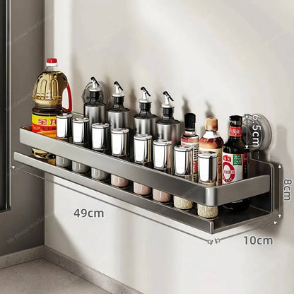 Stainless Steel Suction Cup Spice Shelf for Kitchen Walls – No-Drill Organizer Rack for Smooth Surfaces, Tiles & Glass – Adjustable