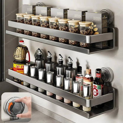 Wall-Mounted Spice Rack with Suction Cups – Sleek Kitchen Organizer