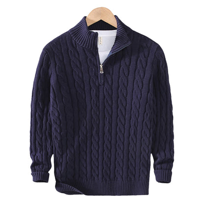 Men's Half-Zip Pullover Sweater with Ribbed Collar – Classic Textured Knit for Casual & Dressy Occasions