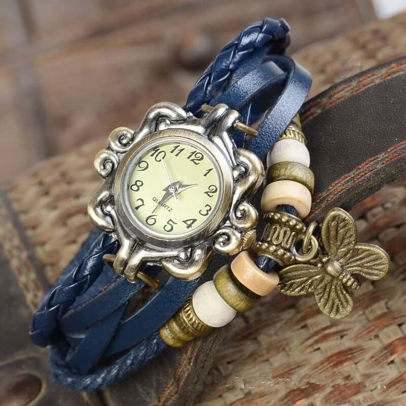 Layered Leather Wrap Watch for Women – Boho Leaf Charm Bracelet Timepiece for Everyday Style