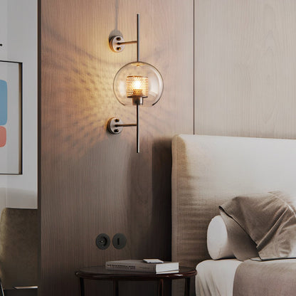 Iron & Glass Sphere Sconce 10 in Black Fixture Warm 3000K E27 Socket Bedroom Hallway Reading Nook Ambient Lighting for Modern Industrial Far
