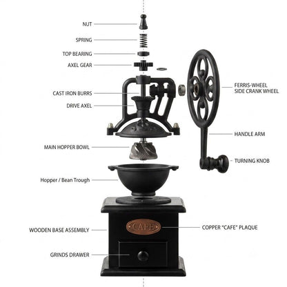 Manual Coffee Mill Ceramic Burr Grinder Hand Crank Coffee Bean Grinder for Home Kitchen Travel Camping Portable Fresh Ground Coffee Brewer