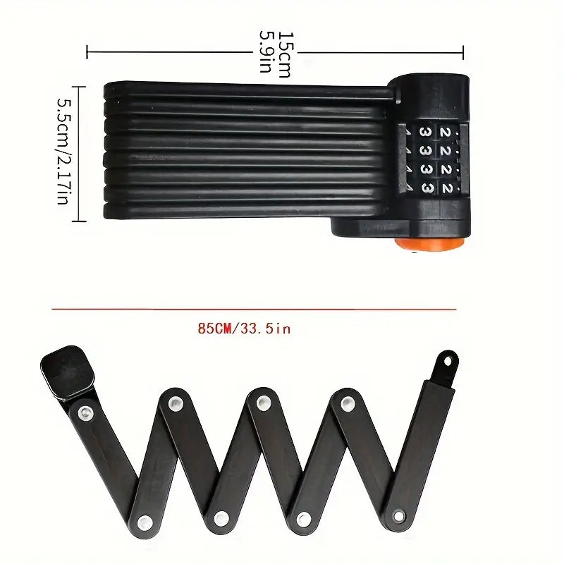 Heavy-Duty Folding Bike Lock with 4-Digit Combo Steel Chain Anti-Theft Security for Bicycles