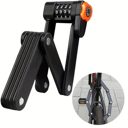 Heavy-Duty Folding Bike Lock with 4-Digit Combo Steel Chain Anti-Theft Security for Bicycles