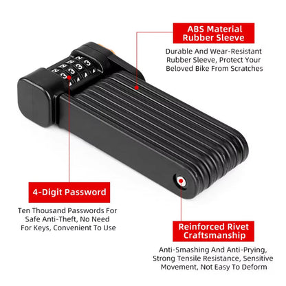 Heavy-Duty Folding Bike Lock with 4-Digit Combo Steel Chain Anti-Theft Security for Bicycles