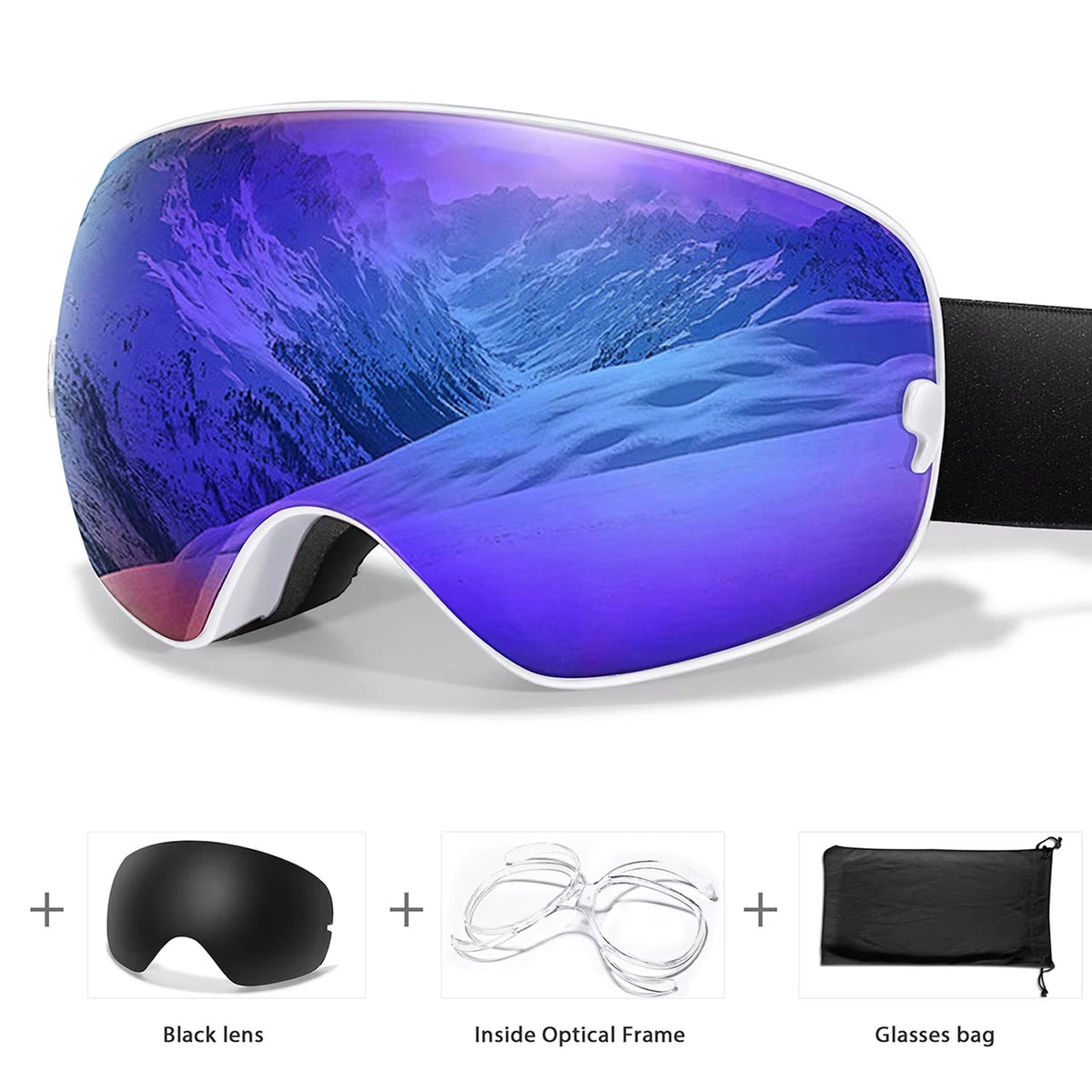 Anti-Fog Snow Goggles for Skiing & Snowboarding – UV400 Protection, OTG Compatible, Lightweight 4 oz Design