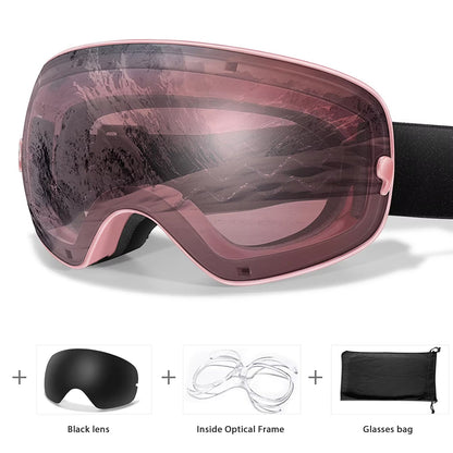 Anti-Fog Snow Goggles for Skiing & Snowboarding – UV400 Protection, OTG Compatible, Lightweight 4 oz Design