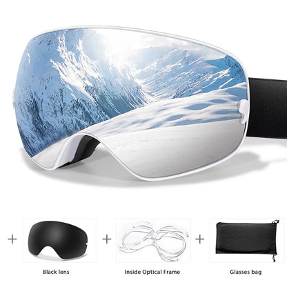 Anti-Fog Snow Goggles for Skiing & Snowboarding – UV400 Protection, OTG Compatible, Lightweight 4 oz Design