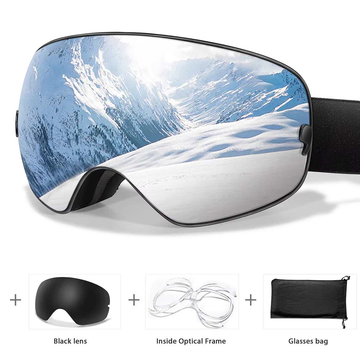 Anti-Fog Snow Goggles for Skiing & Snowboarding – UV400 Protection, OTG Compatible, Lightweight 4 oz Design