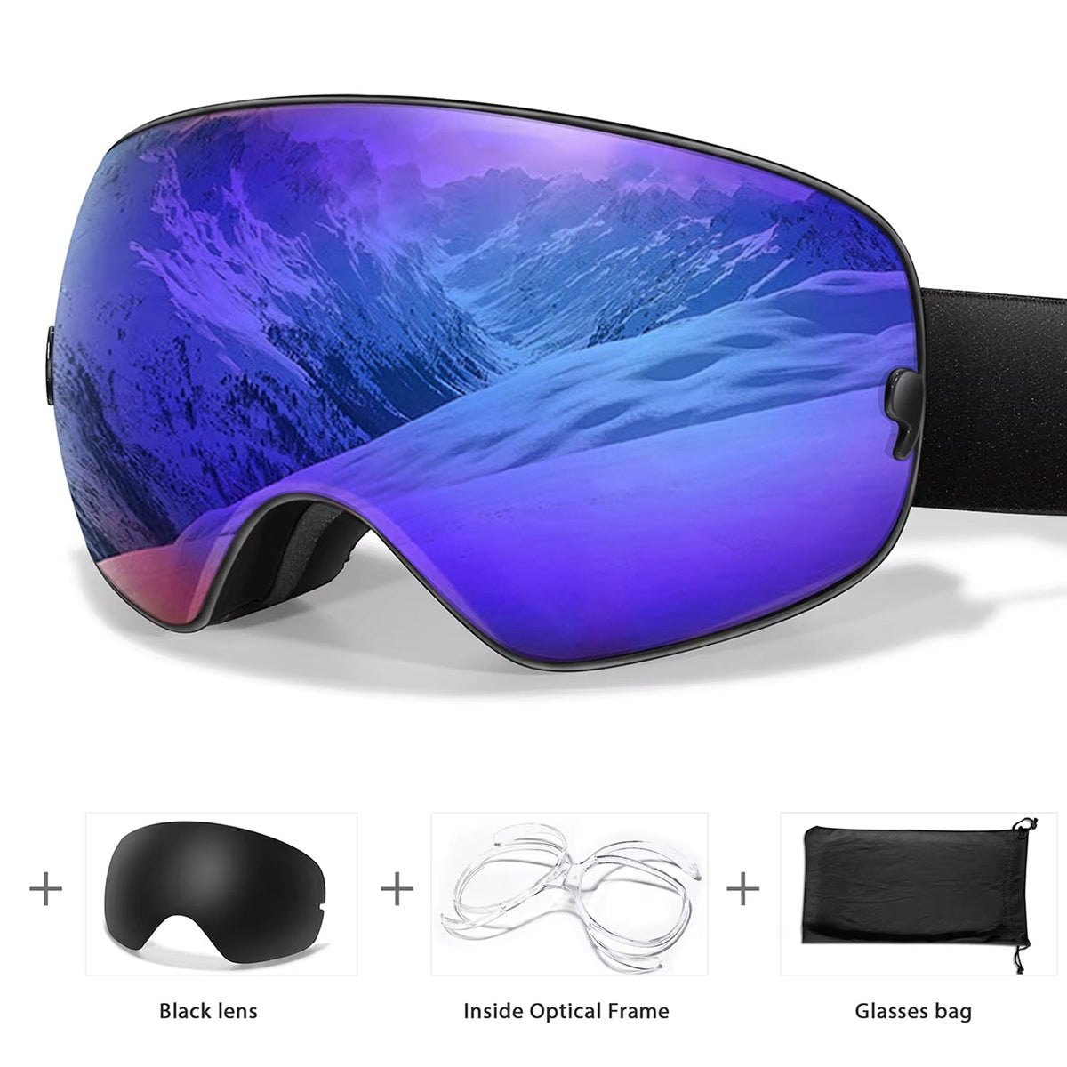 Anti-Fog Snow Goggles for Skiing & Snowboarding – UV400 Protection, OTG Compatible, Lightweight 4 oz Design