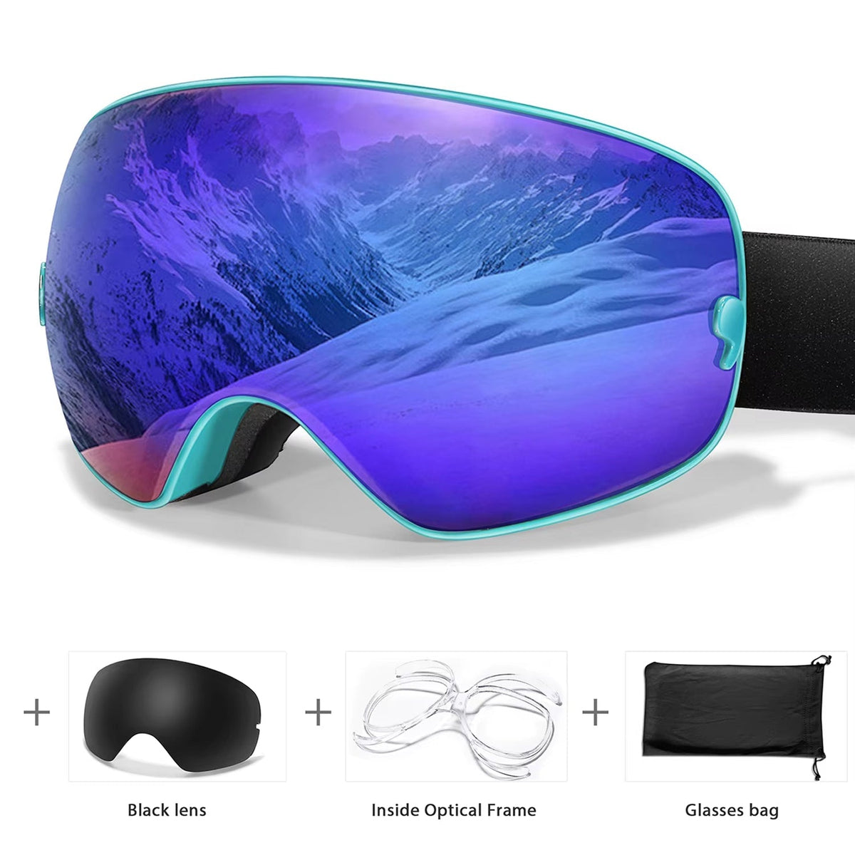 Anti-Fog Snow Goggles for Skiing & Snowboarding – UV400 Protection, OTG Compatible, Lightweight 4 oz Design