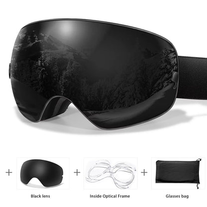 Anti-Fog Snow Goggles for Skiing & Snowboarding – UV400 Protection, OTG Compatible, Lightweight 4 oz Design