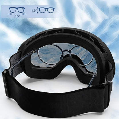 Anti-Fog Snow Goggles for Skiing & Snowboarding – UV400 Protection, OTG Compatible, Lightweight 4 oz Design