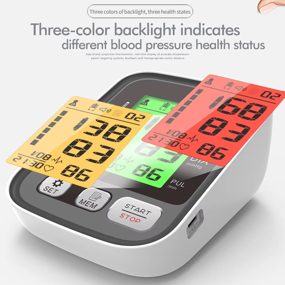 Upper Arm Blood Pressure Monitor with Color-Coded Readings & Dual-User Memory for Home Health Tracking