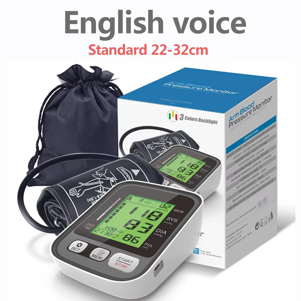 Upper Arm Blood Pressure Monitor with Color-Coded Readings & Dual-User Memory for Home Health Tracking