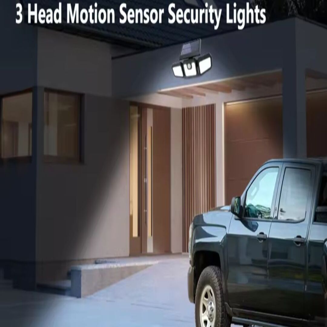 Solar Security Light | Triple-Head Outdoor Illumination with Motion Detection | Weather-Resistant Design for Enhanced Safety