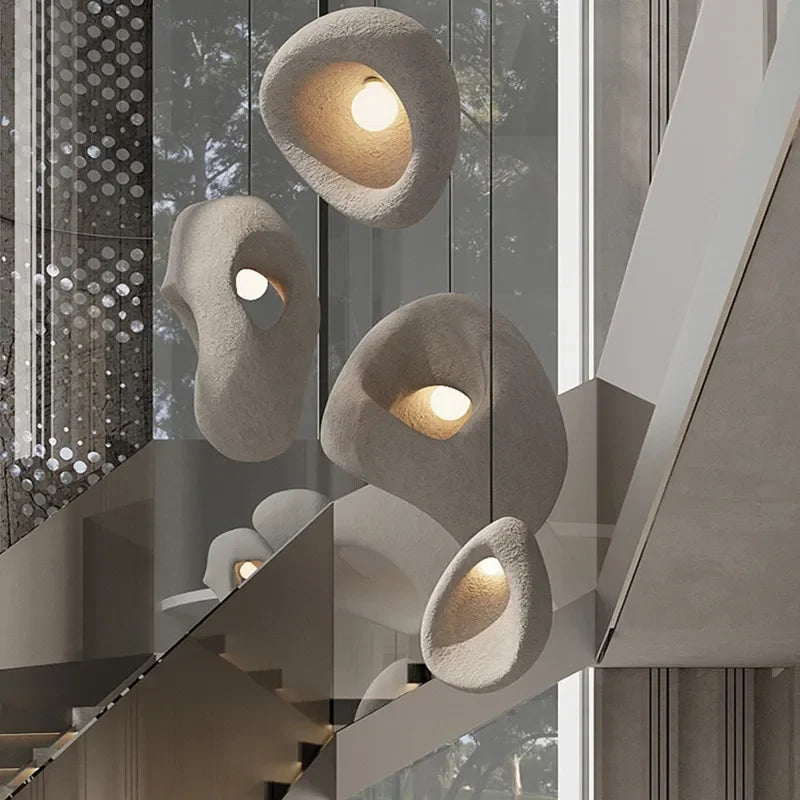 Organic Resin Hanging Lamp E27 Socket 110-120V Sculptural Ceiling Light for Dining Room Living Room Bedroom Modern Minimalist Ambient Lighti
