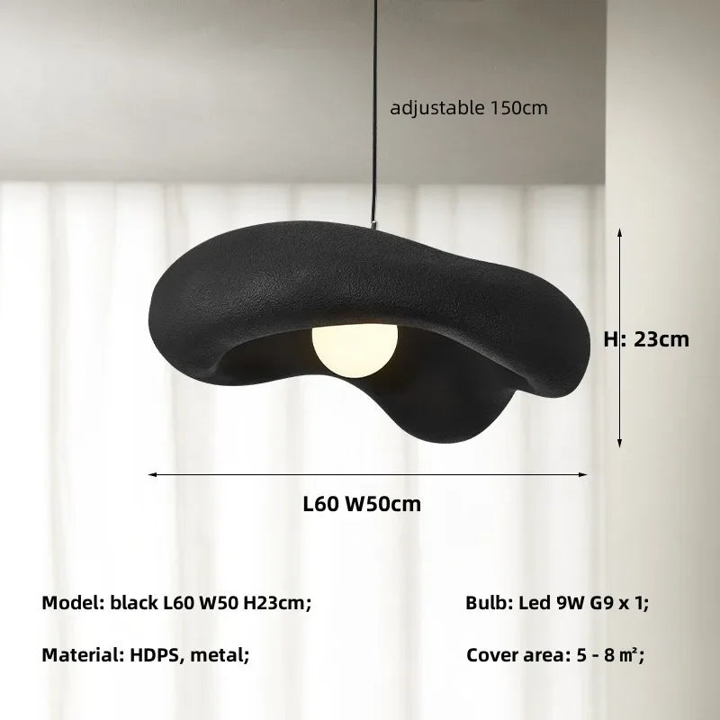 Lámpara de techo de resina texturizada de 9 pulgadas, luz colgante escultural en negro mate, forma orgánica minimalista para isla de cocina o mesa de comedor, cable ajustable