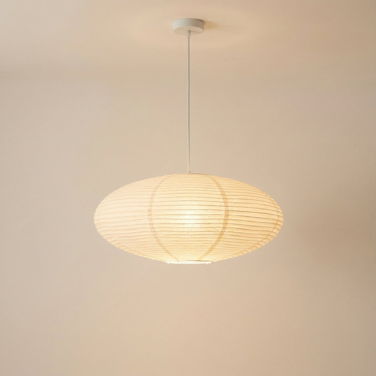 Paper Lantern Pendant Light E26 Minimalist Hanging Lamp for Dining Room Kitchen Island Adjustable Height Ceiling Fixture Natural Cotton