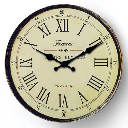 Round Vintage-Inspired Analog Wall Clock Whisper-Quiet Non-Ticking for Bedroom Living Room Kitchen MDF Construction French Provincial Style