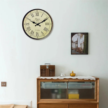 Round Vintage-Inspired Analog Wall Clock Whisper-Quiet Non-Ticking for Bedroom Living Room Kitchen MDF Construction French Provincial Style
