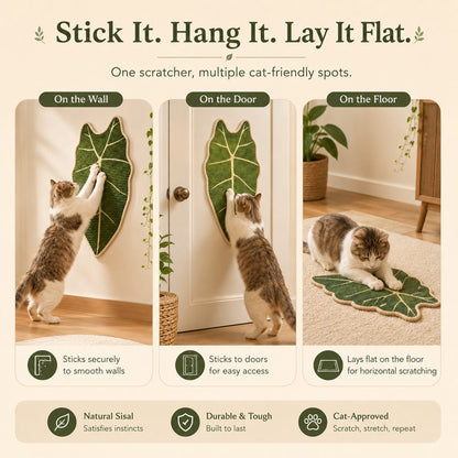 Ortekor Botanical Stick-On Sisal Cat Scratcher Mat for Walls, Doors & Floors - Redirect Scratching Away From Furniture