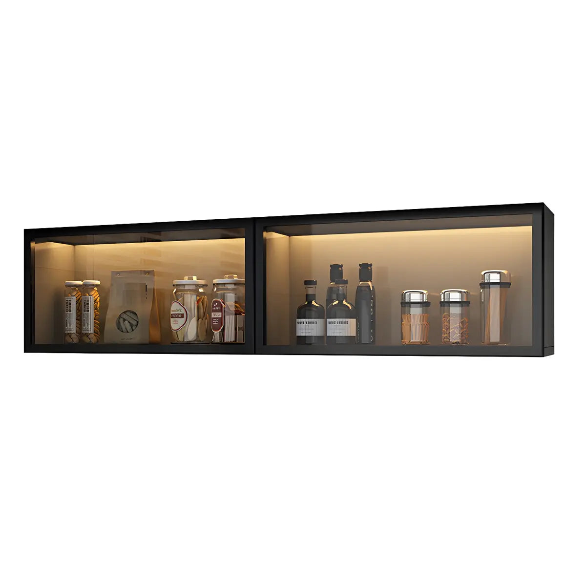 Wood Wall Cabinet with Glass Door for Kitchen Storage and Living Room Display 12 inch Height Multiple Widths Optional LED Lighting Mounted O