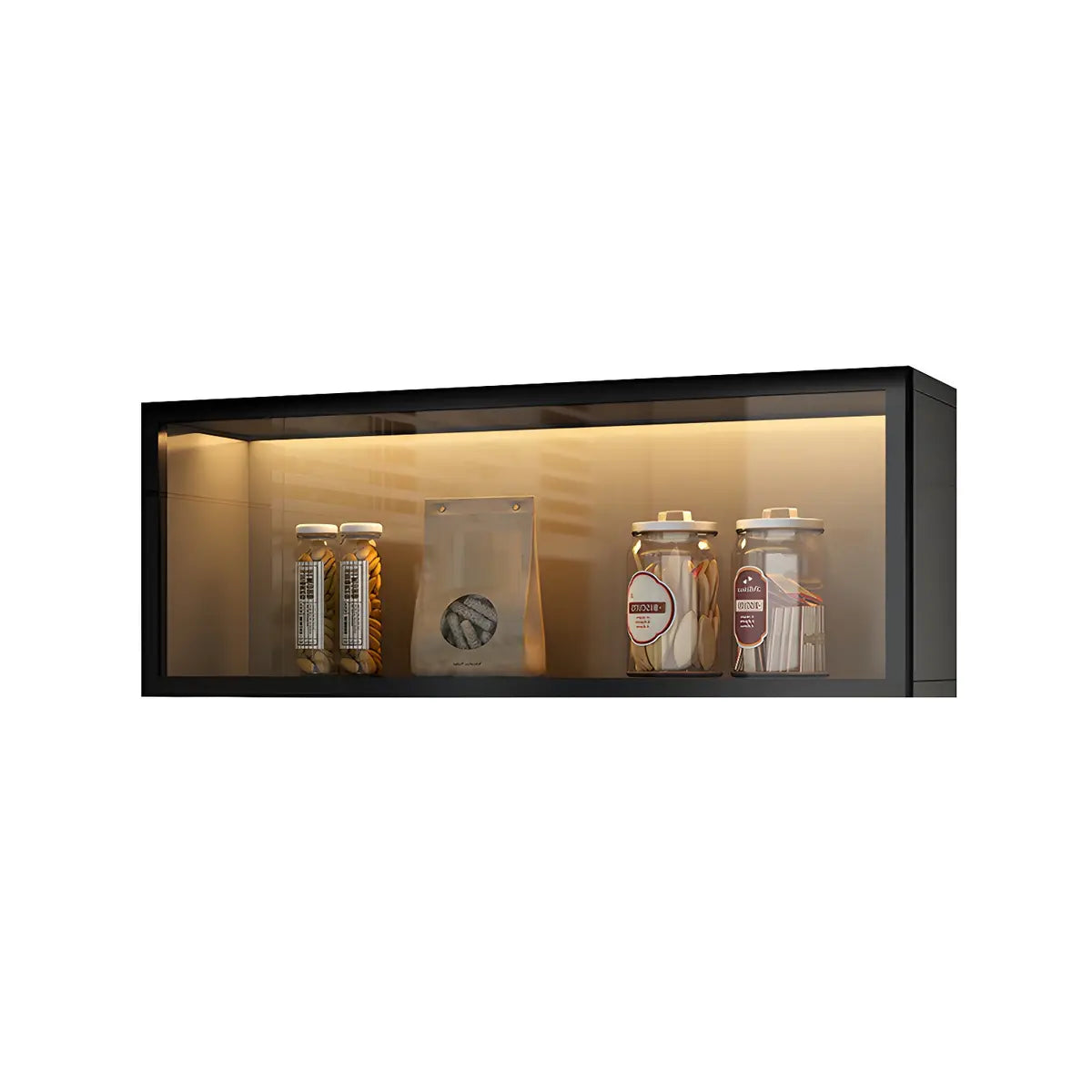 Wood Wall Cabinet with Glass Door for Kitchen Storage and Living Room Display 12 inch Height Multiple Widths Optional LED Lighting Mounted O
