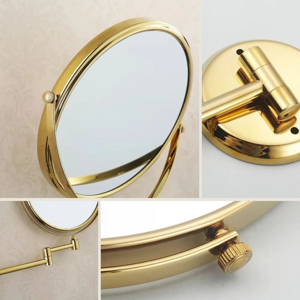 Extendable Dual-Sided Vanity Mirror with Adjustable Wall Arm for Close-Up Makeup Application and Everyday Grooming in Bathroom or Dressing