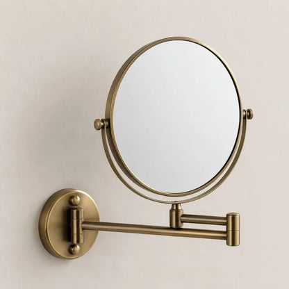 Extendable Dual-Sided Vanity Mirror with Adjustable Wall Arm for Close-Up Makeup Application and Everyday Grooming in Bathroom or Dressing