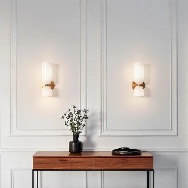Dual-Shade Glass Sconce 16.5 inches White Iron Wall Light for Bedrooms Hallways Living Rooms Modern Accent Lighting E12 Base Ambient Fixture