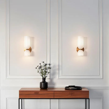 Dual-Shade Glass Sconce 16.5 inches White Iron Wall Light for Bedrooms Hallways Living Rooms Modern Accent Lighting E12 Base Ambient Fixture