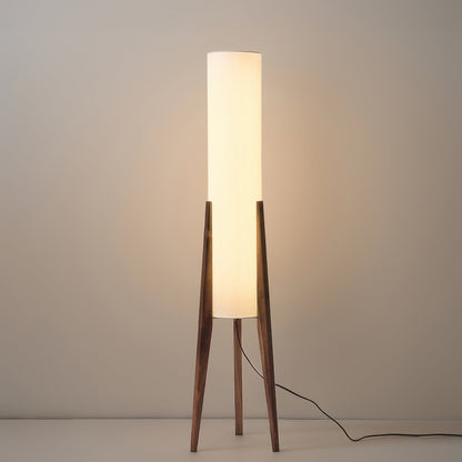 Solid Wood Floor Lamp with Fabric Shade – Mid-Century Standing Light for Living Room & Bedroom – Natural Walnut Base – 12W LED