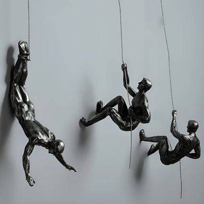 Set de arte mural Climbera: Trío de hombres escaladores de metal, decoración industrial moderna