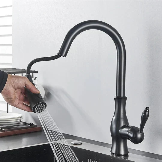 Pull-Down Kitchen Faucet with Spray Head | Single Handle Sink Faucet | Stainless Steel Spout | Pull-Out Sprayer for Farmhouse & Modern