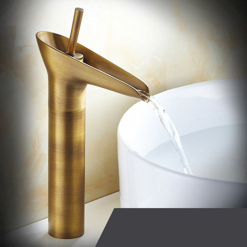 Single-Handle Waterfall Bathroom Faucet in Antique Bronze, Chrome, Gold & Black Finish for Vessel Sink