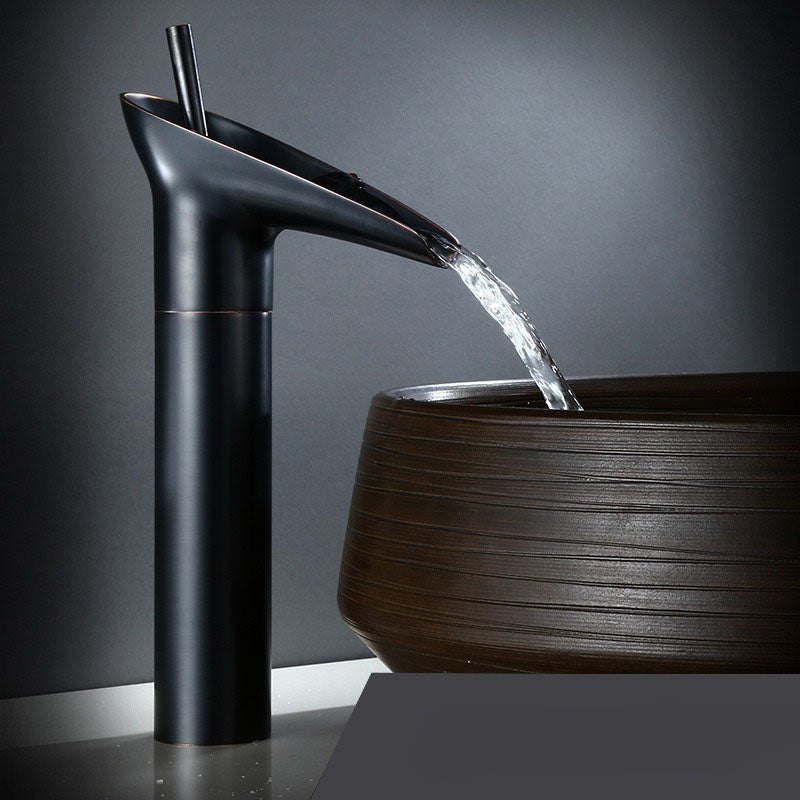 Single-Handle Waterfall Bathroom Faucet in Antique Bronze, Chrome, Gold & Black Finish for Vessel Sink