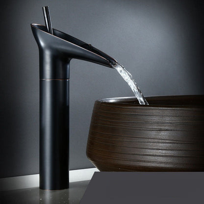 Single-Handle Waterfall Bathroom Faucet in Antique Bronze, Chrome, Gold & Black Finish for Vessel Sink