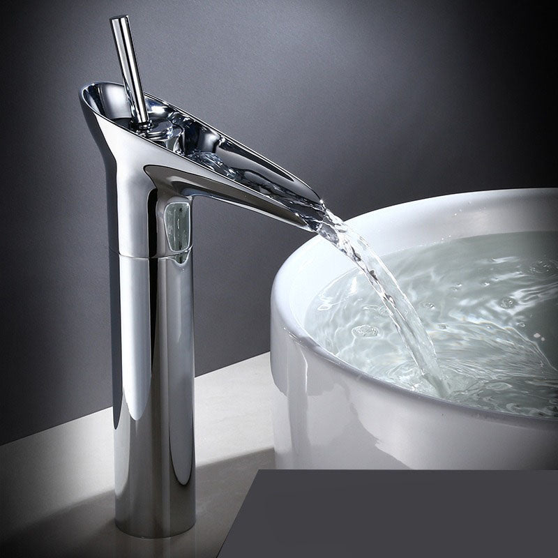 Single-Handle Waterfall Bathroom Faucet in Antique Bronze, Chrome, Gold & Black Finish for Vessel Sink