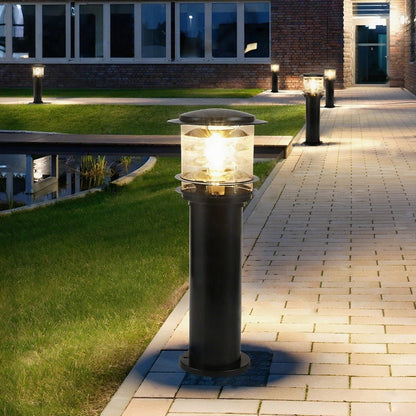 Layered Cylinder Pathway Light Bollard for Yard & Walkway 7W LED Weatherproof Post Lamp Aluminum Construction Black Bronze 12-32 in Heights