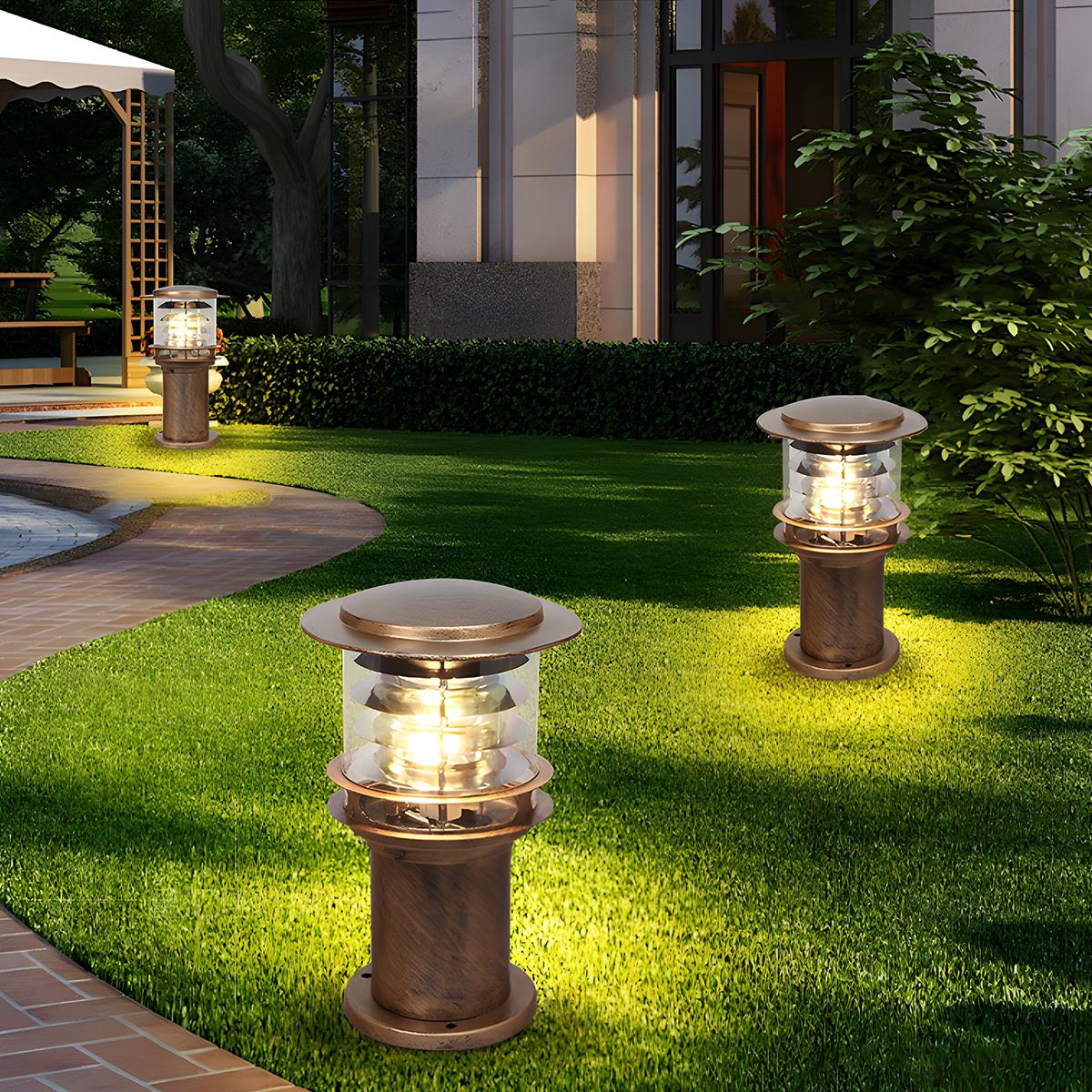 Layered Cylinder Pathway Light Bollard for Yard & Walkway 7W LED Weatherproof Post Lamp Aluminum Construction Black Bronze 12-32 in Heights