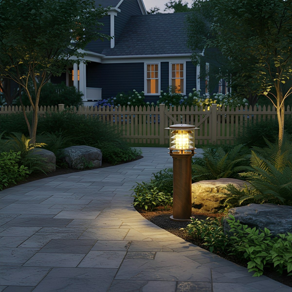 Layered Cylinder Pathway Light Bollard for Yard & Walkway 7W LED Weatherproof Post Lamp Aluminum Construction Black Bronze 12-32 in Heights