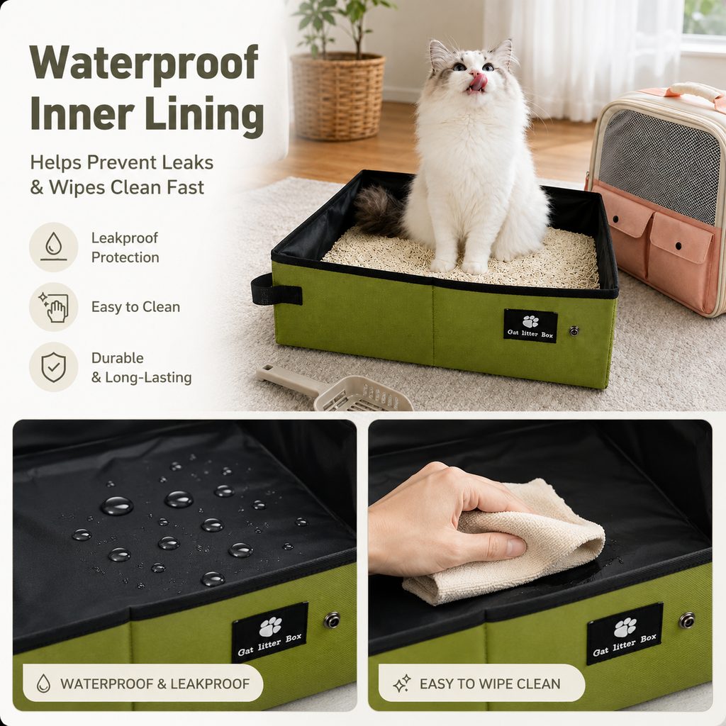 Ortekor Portable Foldable Cat Litter Box for Road Trips, Hotels & RV Travel - Reusable Waterproof Travel Cat Toilet to Stop Leaks & Save Space