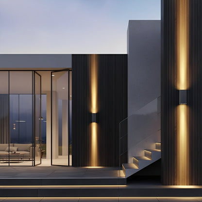 Outdoor Wall Sconce LED 8 in Architectural Up-Down Light Matte Black Aluminum Waterproof Fixture Entryway Patio Garden Pathway Driveway Exte