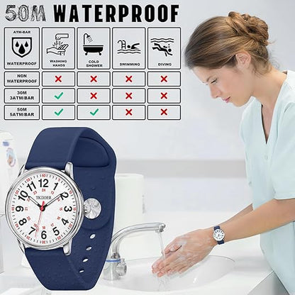 Clip-On Fob Watch for Nurses & Healthcare Workers with Luminous Dial 12/24 Hour Second Hand 164 ft Waterproof for Medical Students CNAs