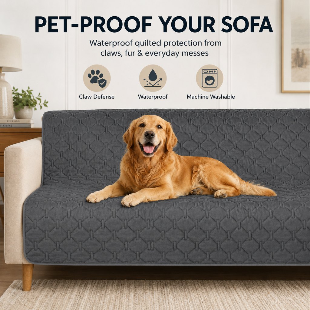 Ortekor Waterproof Pet Sofa Protector Cover for Dogs & Cats - Quilted Furniture Cover for Couch, Bed & Car Seat Protection